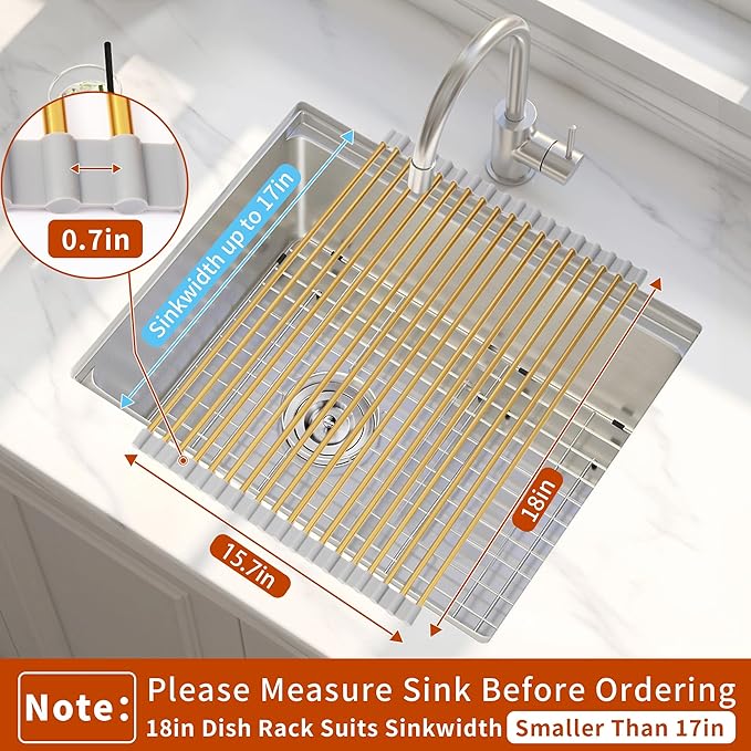 Golden Roll-UP Dish Drying Rack-Large Stainless Steel Dish Drainer Over The Sink - Image 2