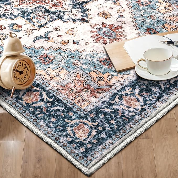 SERISSA Boho Washable Runner Rug, 2x6 Rug Non-Slip Vintage Blue Orange Hallway - Image 7