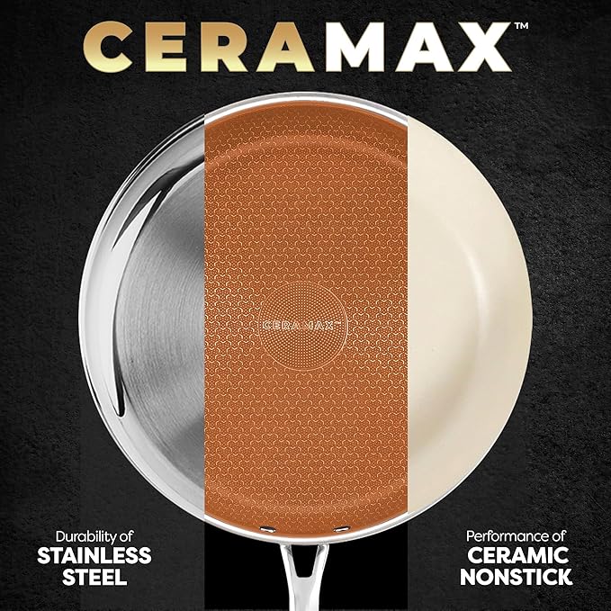 Gotham Steel Ceramax 12 Pcs Tri Ply Hybrid Stainless Steel Cookware Set - Image 2