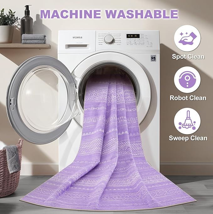 Nakagishi Purple Rug for Bedroom Girls: 5x7 Washable Boho Large Neutral Area - Image 2