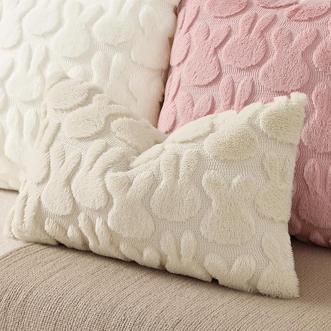 decorUhome Easter Bunny Pillow Covers 12x20 Inch Set of 2, Soft Plush Faux Wool - Image 4