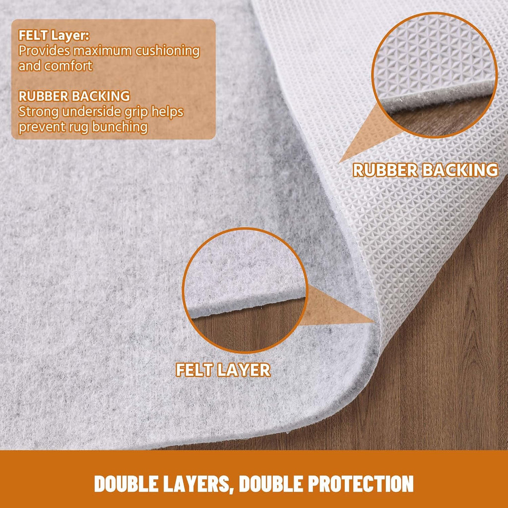 6' x 9' Non Slip Rug Pad Waterproof, 1/4" Thick 100% Felt +Rubber Rug Pad, Under Area Rug Pad Protective Cushioning Rug Pads Carpet Gripper Keep Rugs in Place, Safe for All Floors