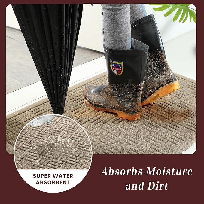 Mibao Front Door Mat Indoor Outdoor Entrance, Dirt Trapping Waterproof - Image 3