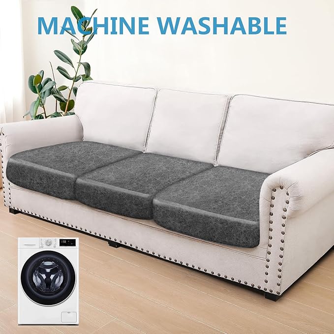 Leather Look Couch Cushion Covers Sofa Seat Slipcovers Sets Couches Furniture - Image 2