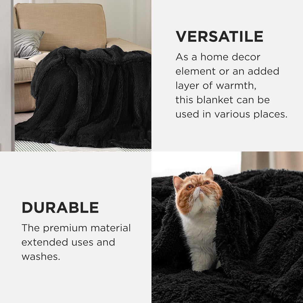 Bedsure Faux Fur Fluffy Sherpa Fleece Queen Bed Blanket Black 90"x90"