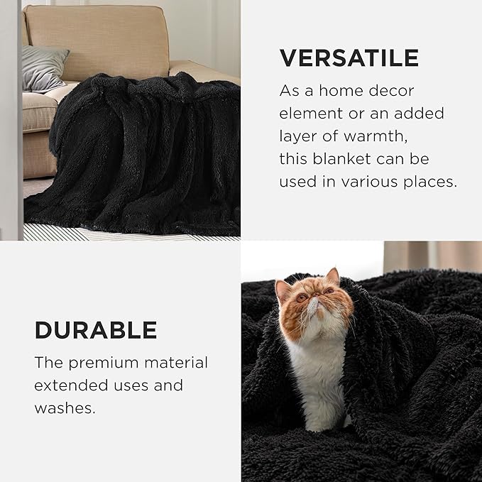 Bedsure GentleSoft Fluffy Black Throw Blanket Gifts - Image 4