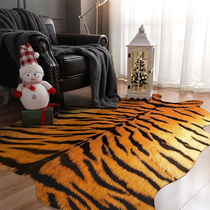 AROGAN Premium Tiger Print Rug 6.2x7 Feet, Machine Washable Faux Fur Rug - Image 3