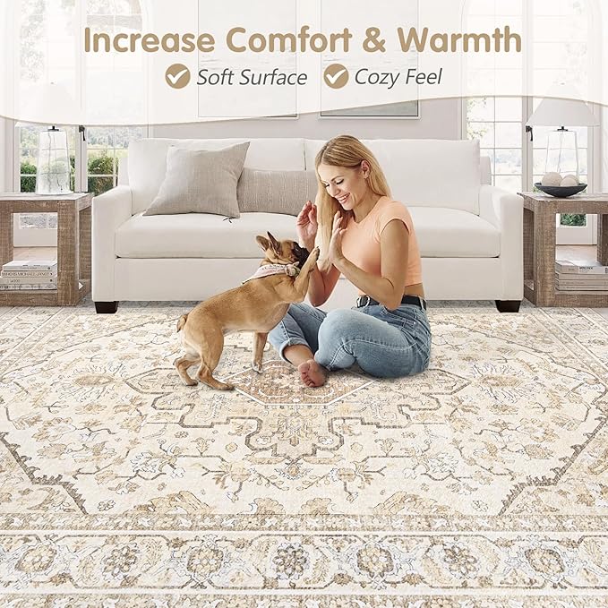 Area Rugs 5x7 Vintage Rug: Washable Living Room Rug Retro Medallion Distressed - Image 6