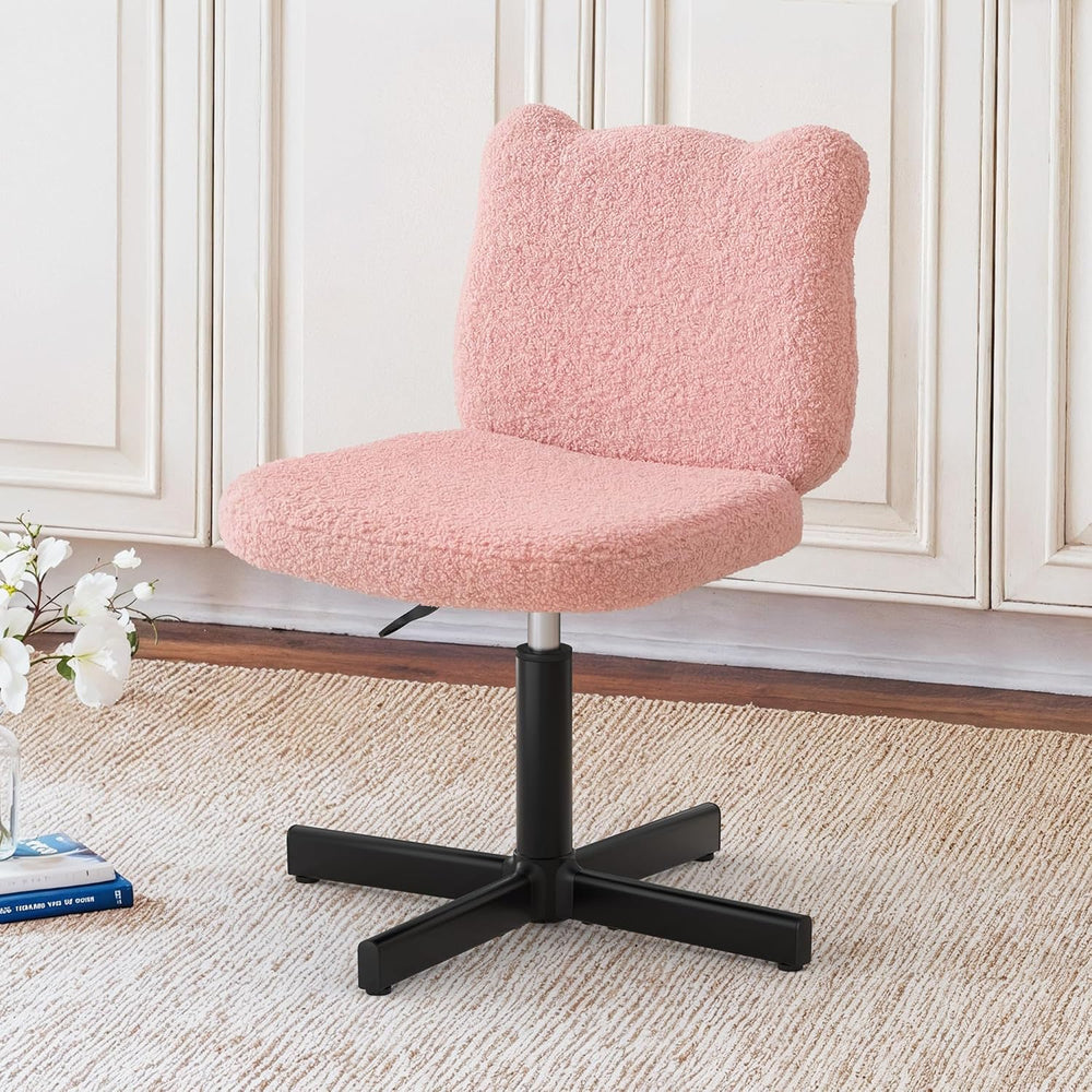 LUE BONA Adjustable Vanity Stool Chair with Girly Bear Ear Wide Back, 360° Sw...