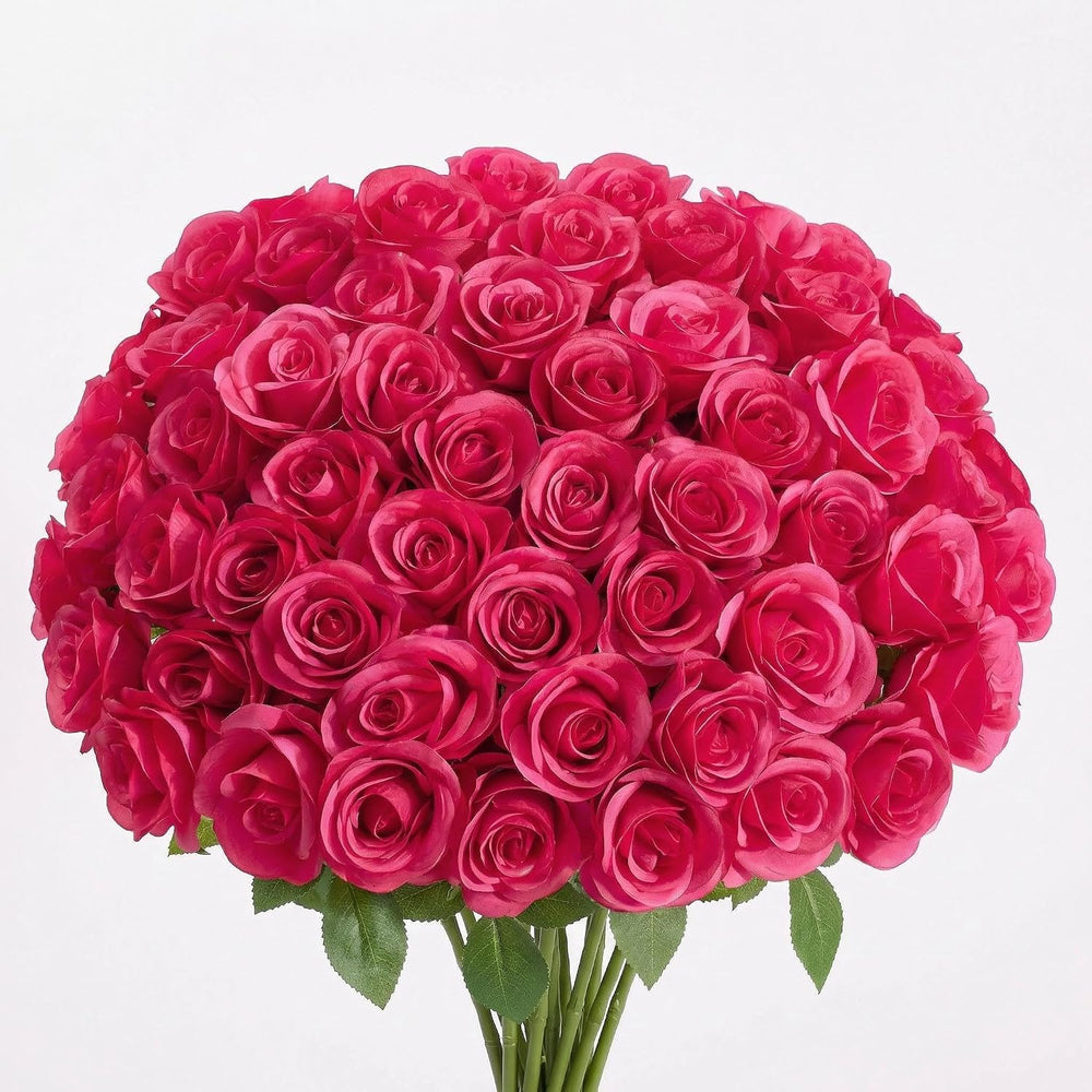 55 Pcs Hot Pink Roses Artificial Flowers Bulk, Artificial Roses Fake Flowers ...