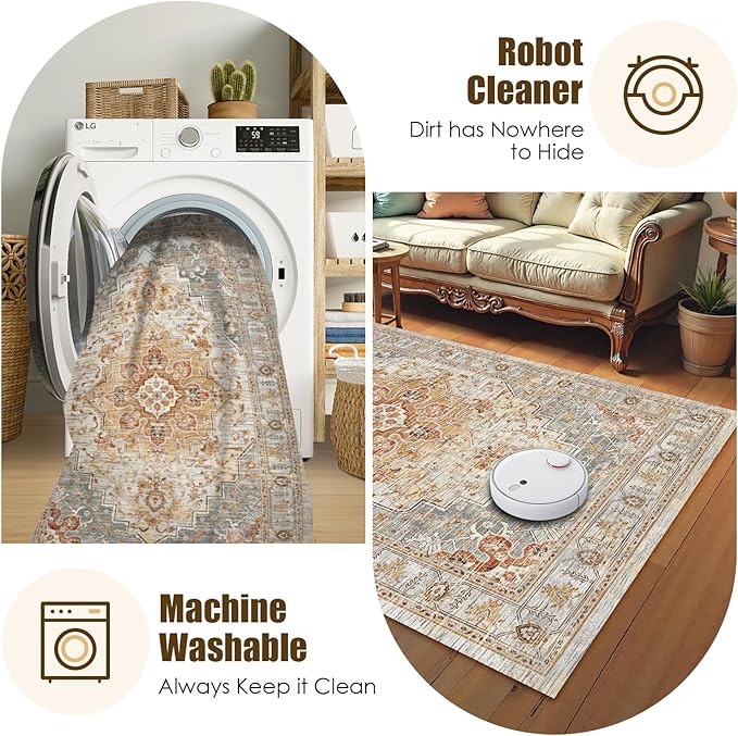 Washable Area Rug 4' x 6' Vintage Traditional Persian Mat - Image 7