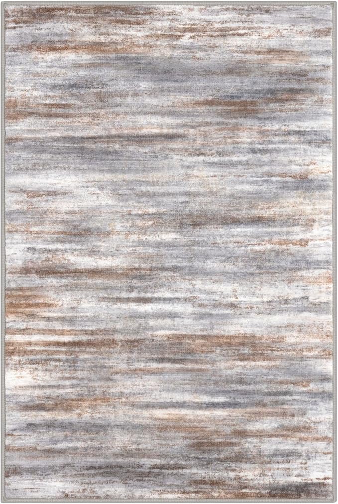 KOZYFLY Abstract Modern 3x5 Ft Area Rug in Grey Brown- Non-Slip and Machine - Image 8