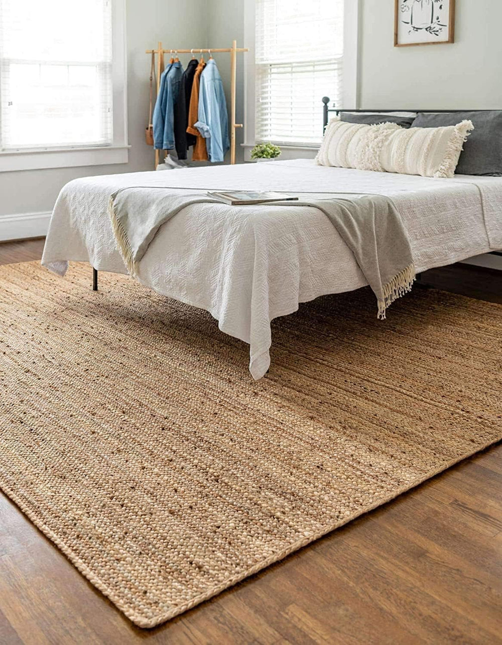 Pure Jute Braided Natural Farmhouse Area Rug, Rustic Vintage Bohemian Floor C...