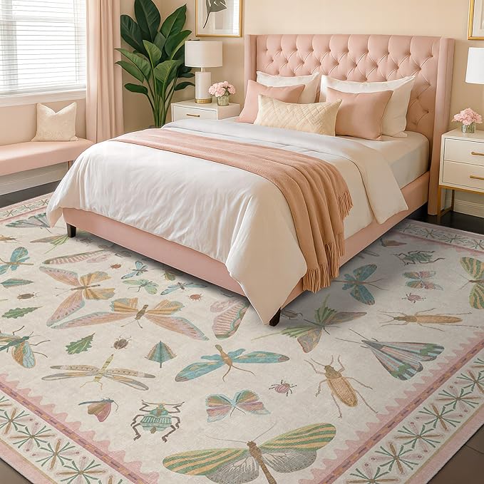 Hazo Haus 7x9 Cute Insect Rugs for Girls Bedroom by HazoHaus