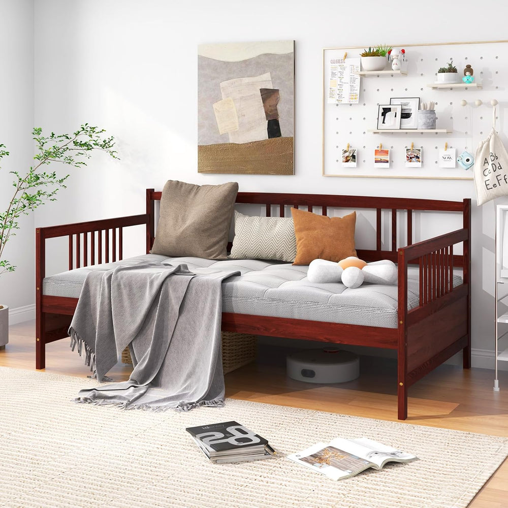 MAT EXPERT Twin Daybed, Pine Wood Daybed with 3-Side Rails & 10 Support S...