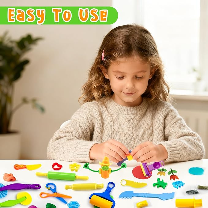 Dough Tools Play Set for Kids, Rolling Pins, Safety Scissors, Plastic Knife - Image 5