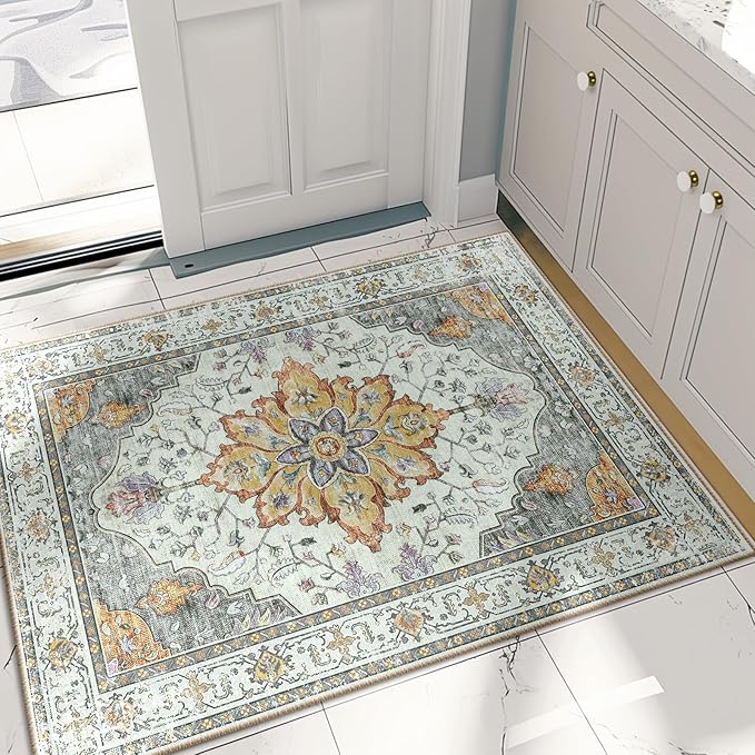 RELEANY Area Rugs 2'x3' Washable Non-Slip, Floral Vintage Distress Print - Image 5