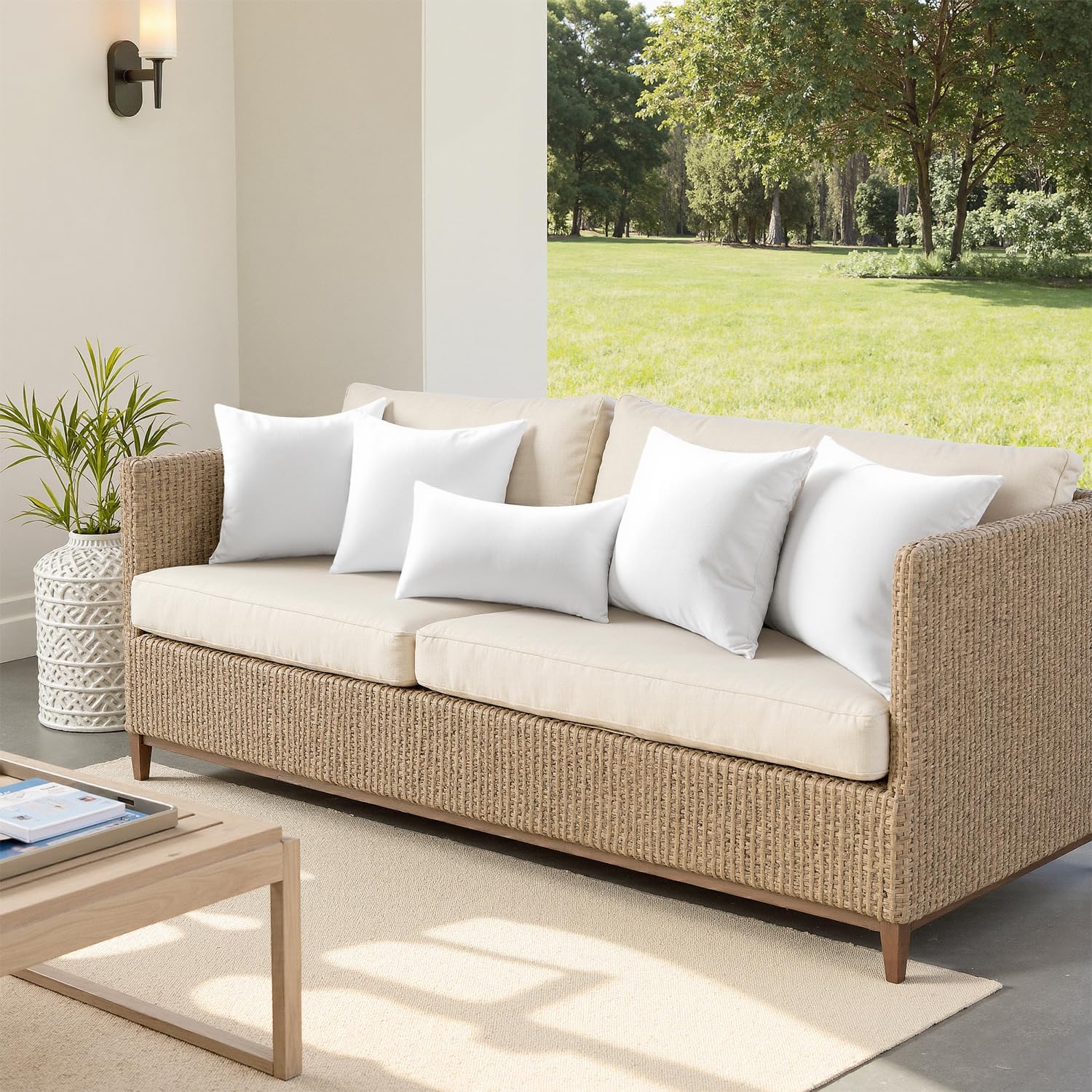 MIULEE 18x18 Outdoor Pillows,Set 4 Waterproof Soft Support Throw Pillows | Soft Support, Decorative Throw Inserts, Water Resistant for Patio Furniture and Garden
