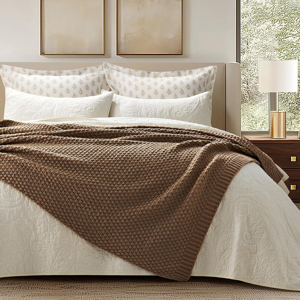 EVERGRACEHOME Chunky Chenille Knit Throw Blanket, 50 x 60, Camel Brown