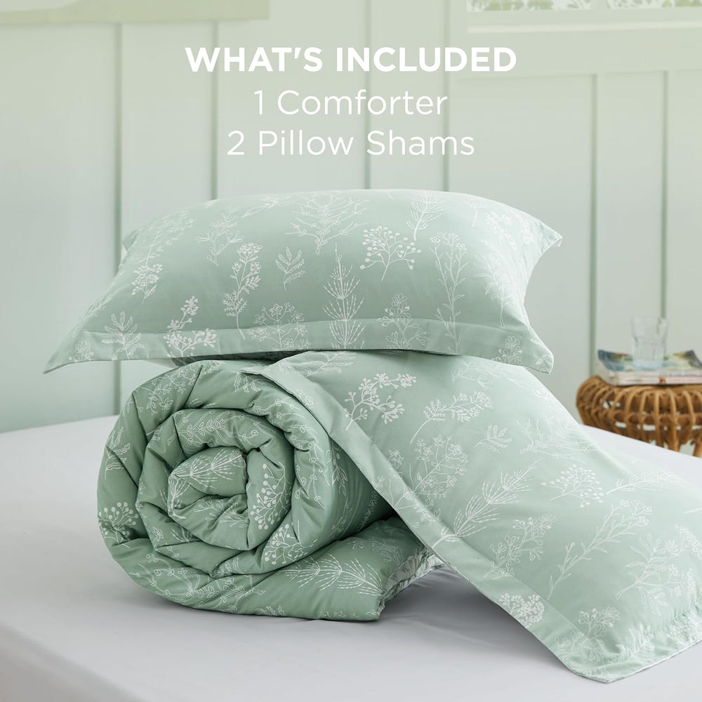 Bedsure Queen Size Comforter Sets, Sage Green Bedding Set Floral Reversible
