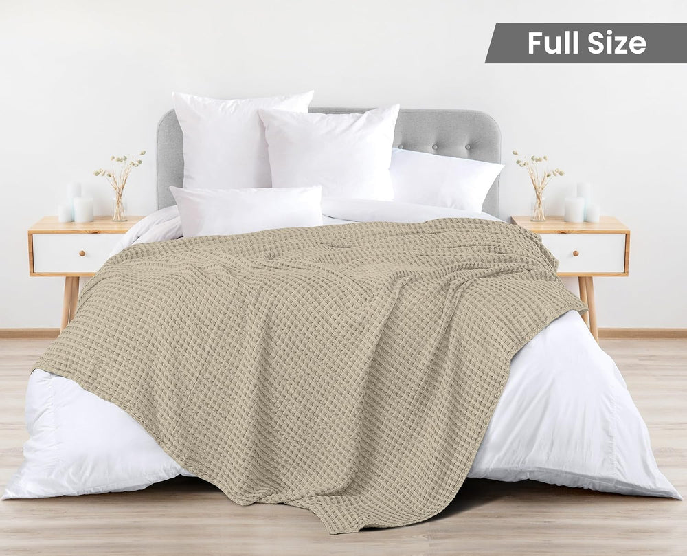 Utopia Bedding 100% Cotton Waffle Blanket Full Size Khaki, 90x84 Inch