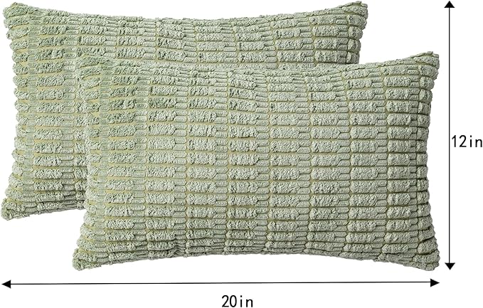 Pack of 2 Corduroy Decorative Throw Pillow Covers 12x20 InchSoft Boho Striped - Image 7
