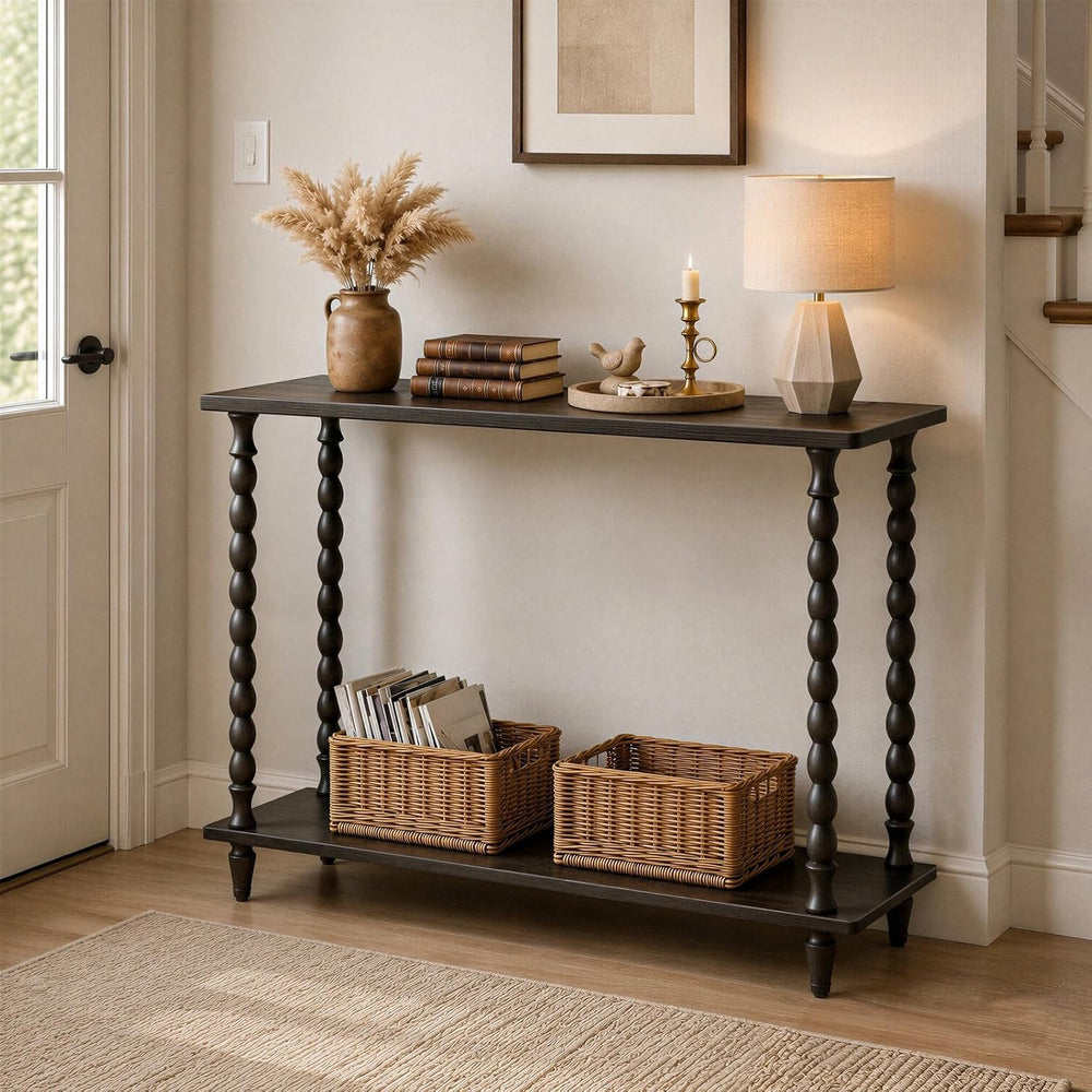 HOOBRO 39.4'' Mid-Century Console Table, 2-Tier Entryway Table with S...