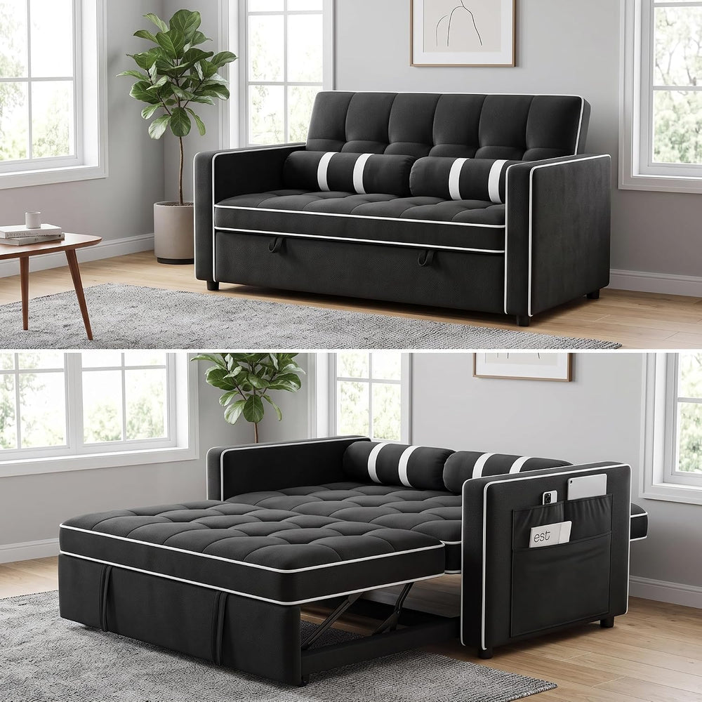 Marsail Futon Sleeper Sofa Bed, Convertible Pull Out Couch, Graphite Black