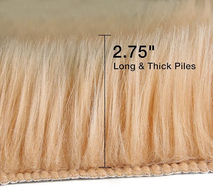 duduta Beige Faux Sheepskin Fur Rug 3x5 ft, Fluffy Shag Bedroom Dorm Nursery - Image 2