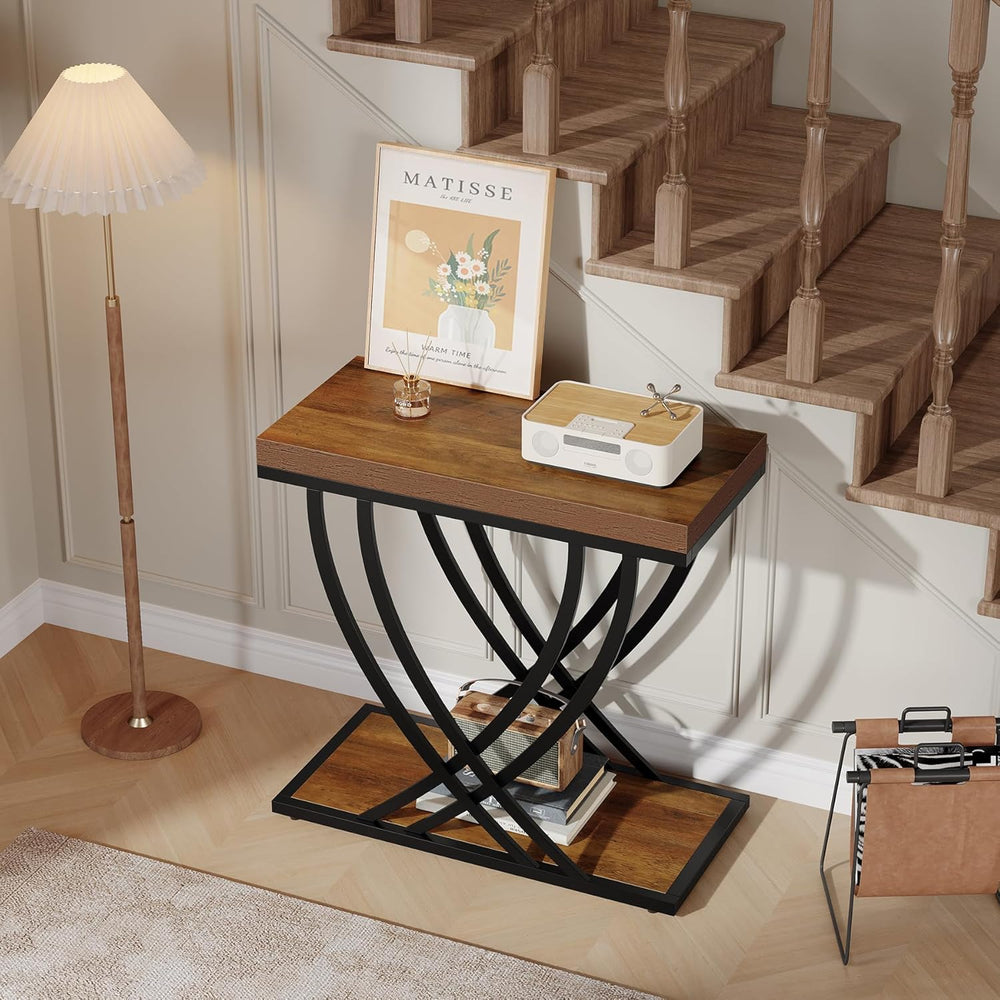 Tribesigns Side Table, 2-Tier Narrow End Table for Living Room, Industrial Ni...