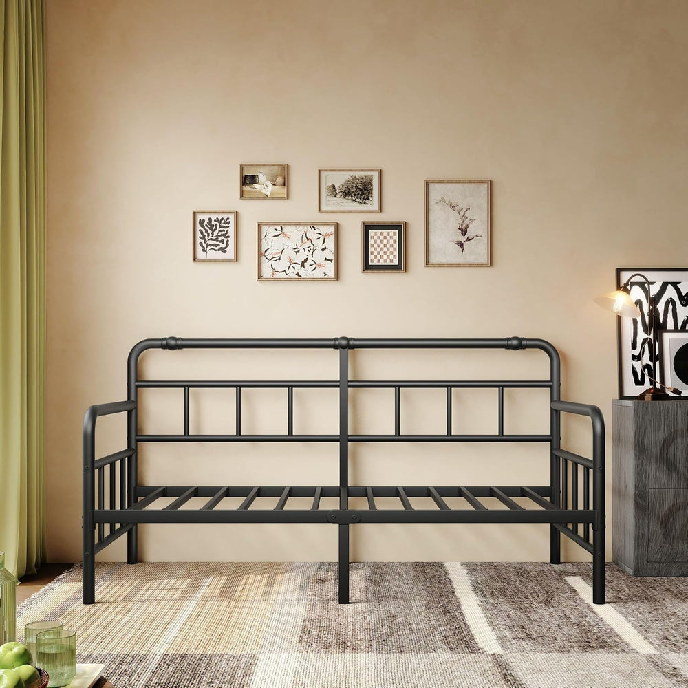 14 Inch Daybed-Frame, Twin-Daybed with Classic-Headboard (Black)