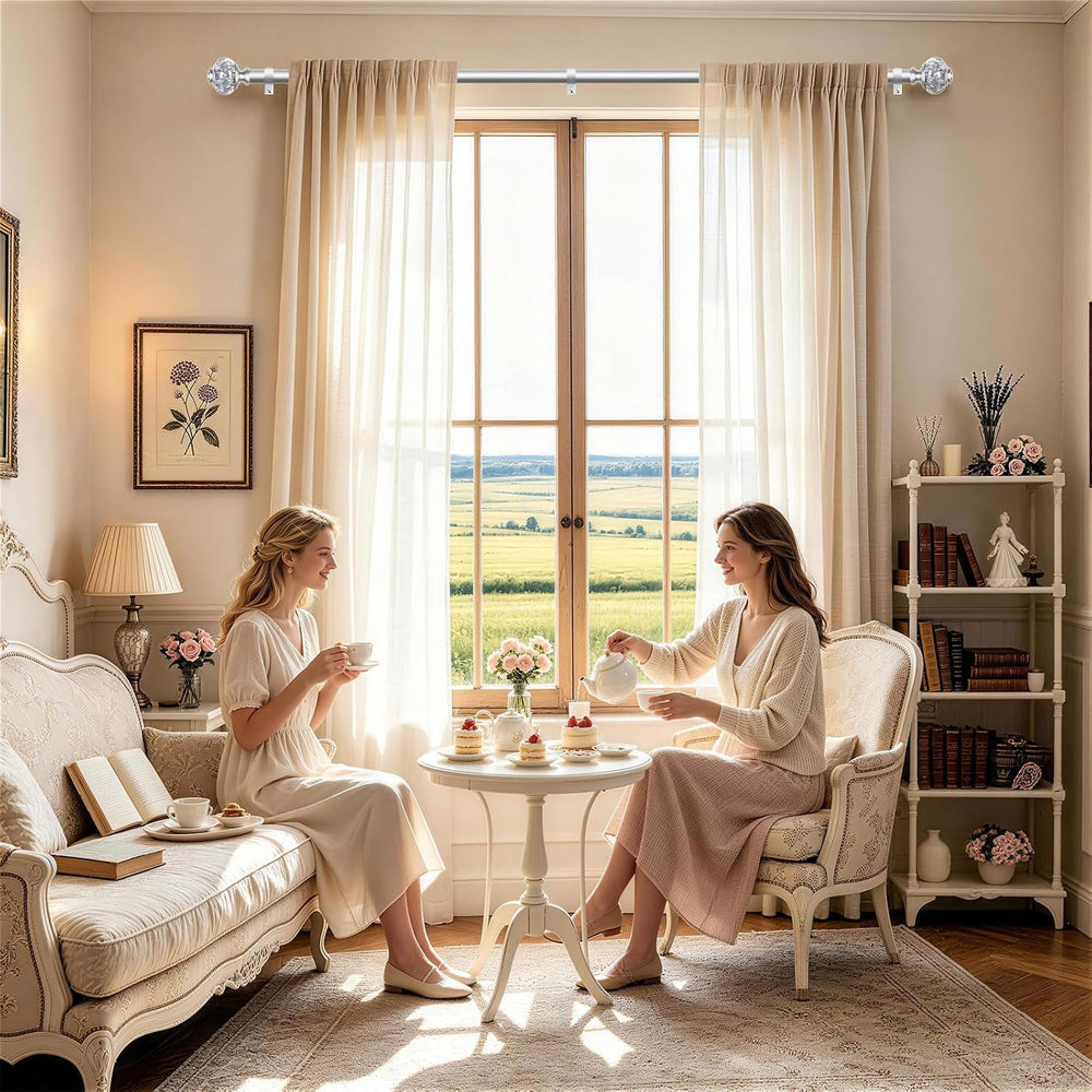USFOOK Silver Curtain Rod 32 to 58 Inch, Decorative Drapery Rods, 2 Pack