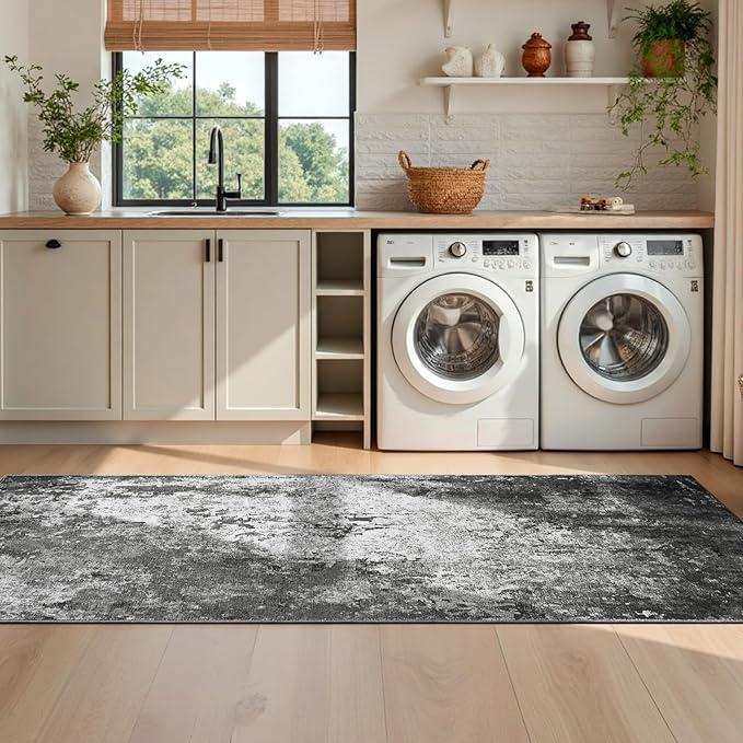 2.6x8 Black Rug Runners for Hallways Kitchen Runner Rug Non Slip Washable Black - Image 5