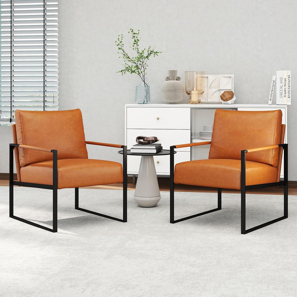 CANMOV Mid Century Modern Accent Chair, PU Leather Armchair with Metal Frame,...