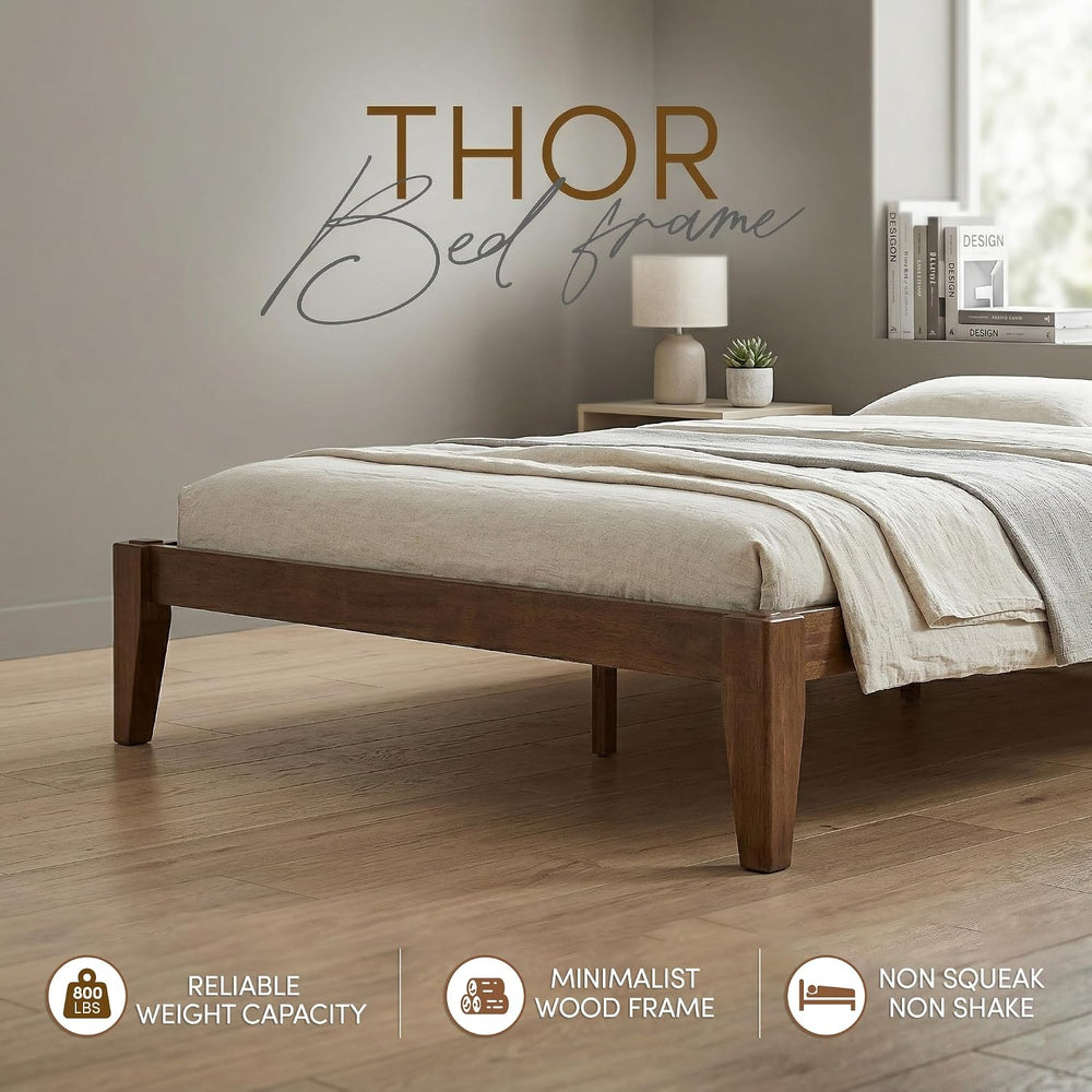 Thor Japanese Joinery Bed Frame Full, Solid Wood (Walnut)