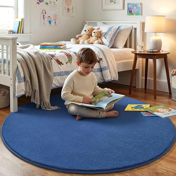 Amearea Blue Round Area Rugs 5ft Washable Circle Rugs - Image 4