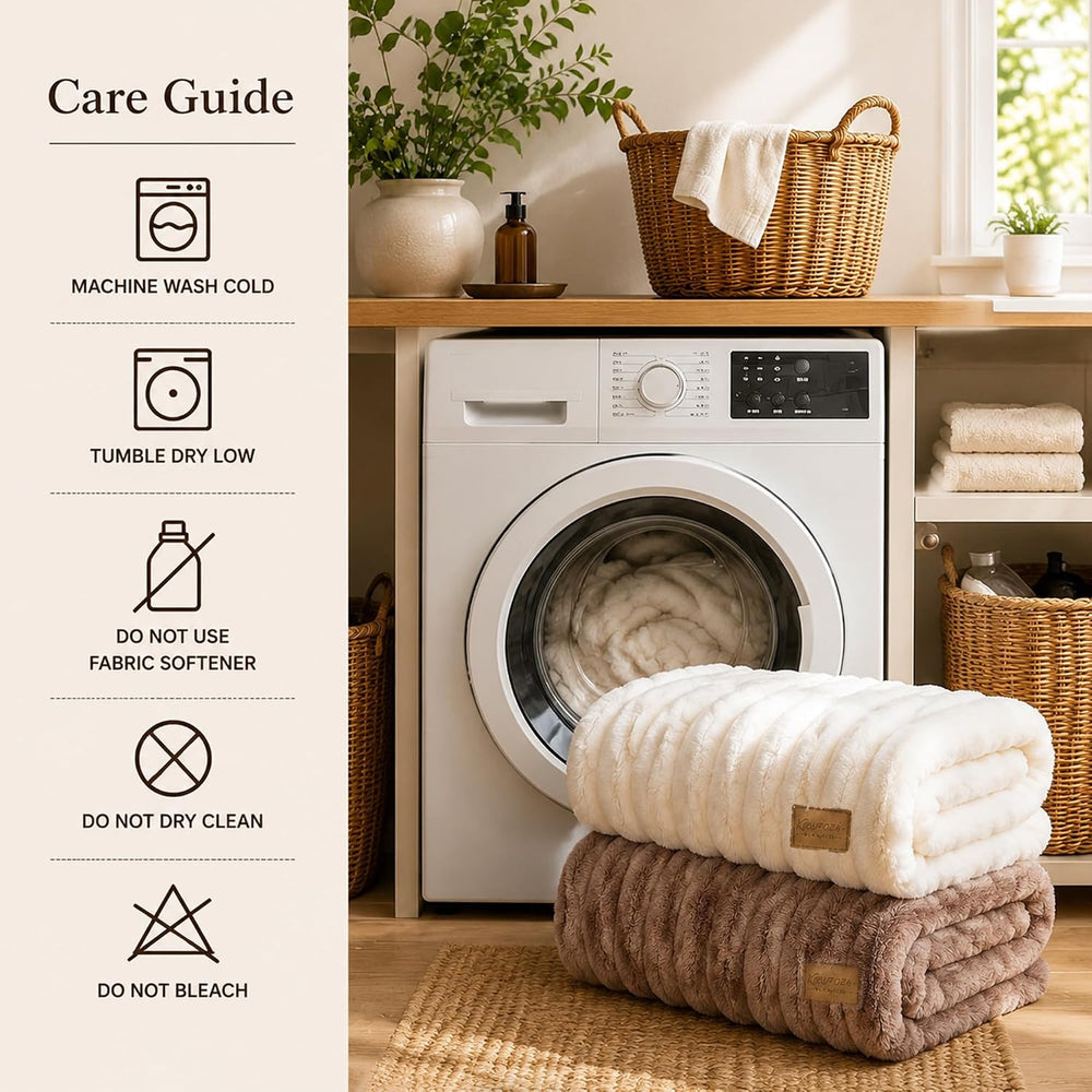1000 GSM Double-Sided Faux Fur Throw Blanket, 50" x 60", Dune Brown...