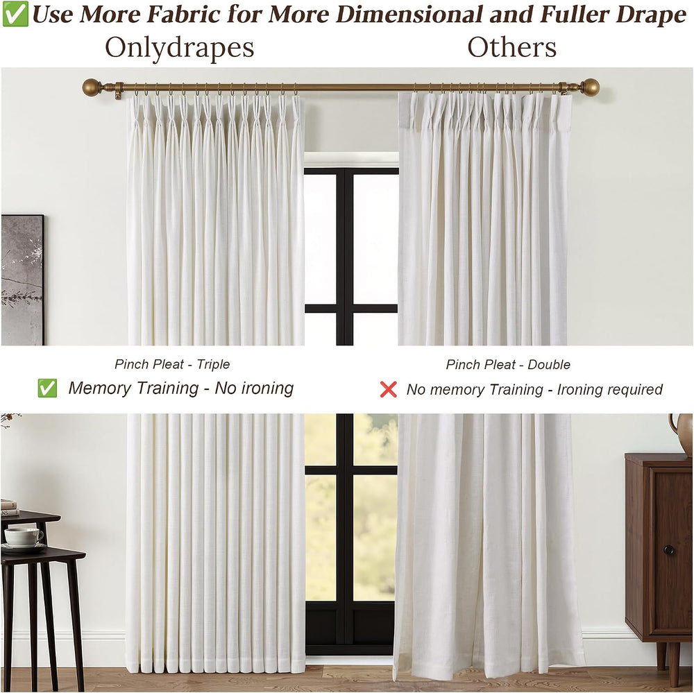 Triple Pinch Pleated Curtains for Living Room 90 Inch Linen Curtains 2 Panels...