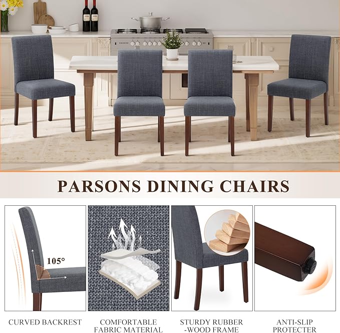 Upholstered Parsons Dining Chairs Set of 6, Modern Dining Room Chairs with Ba...