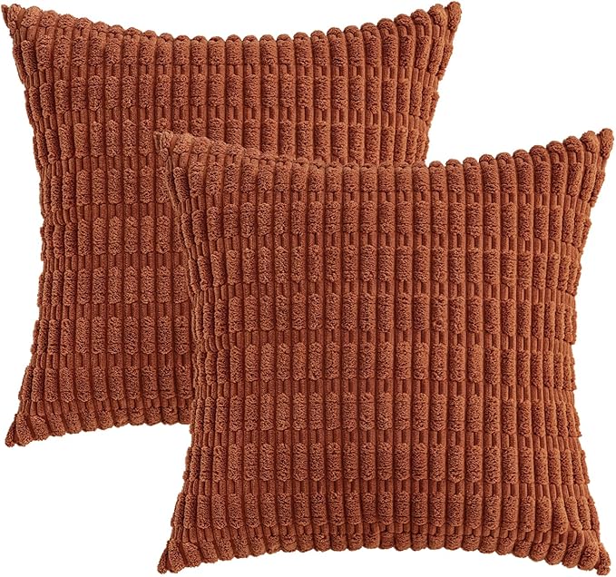 MIULEE Pack of 2 Dark Rust Corduroy Decorative Pillow Covers 16x16 Inch Soft - Image 6