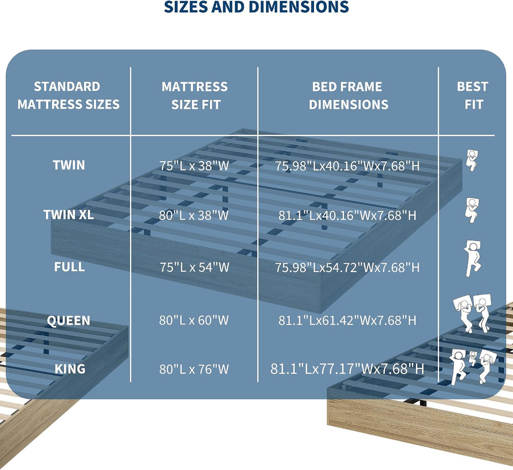 Queen Size Wooden Platform Bed Frame, Floor-Standing Bed Frame with Wood Slat...