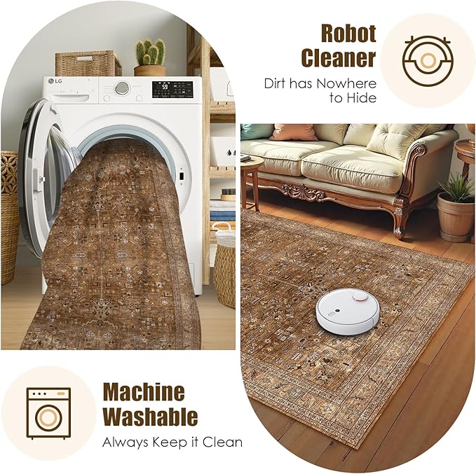Washable Area Rug 6' x 9' Vintage Traditional Persian Mat - Image 7