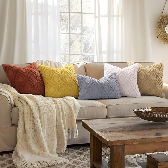 decorUhome Throw Pillow Covers 16x16 Inch Set of 2, Soft Plush Faux Wool Rust - Image 5