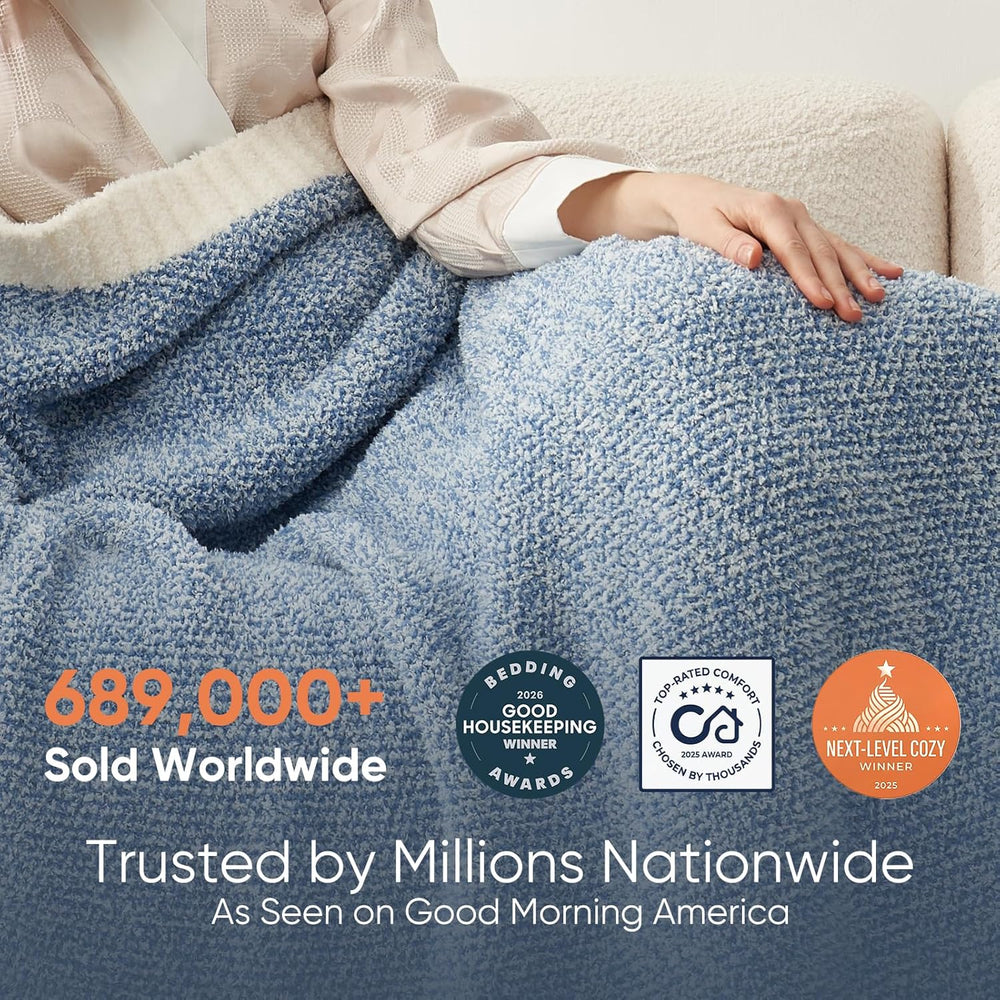 Snuggle Sac Blue Throw Blankets for Couch, Reversible Super Soft Warm Blanket...