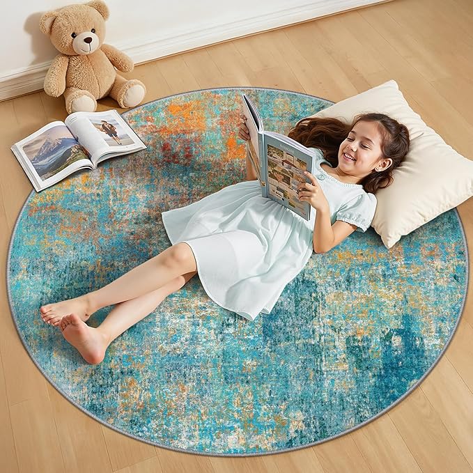 Washable Area Rugs 4ft Non-Slip Modern Abstract Soft by RELEANY