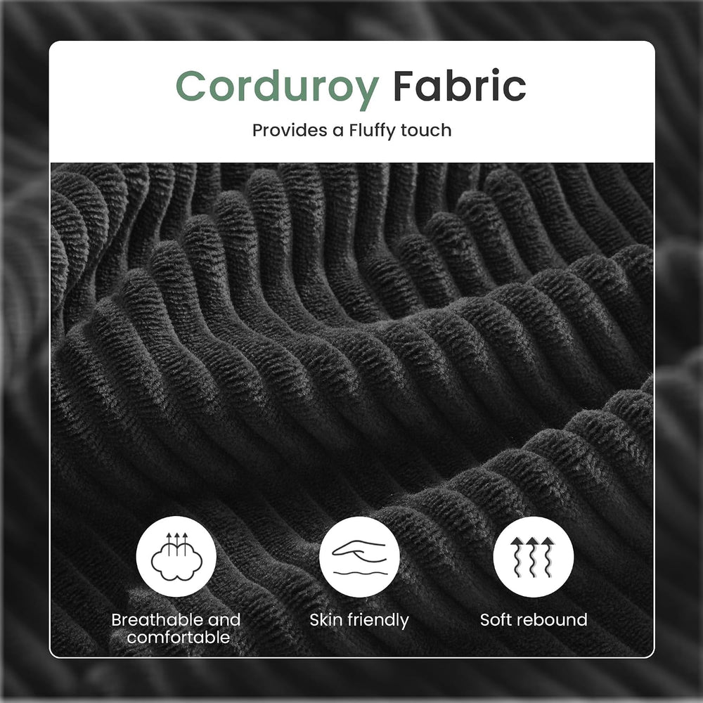 2 Pieces Corduroy Couch Set for Living Room, Black Cloud Sofa, Deep Seat Floo...