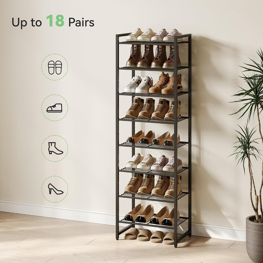 Nunsino Narrow Shoe Rack, 8-Tier Metal Shoe Organizer,Tall Shoe Shelf with An...