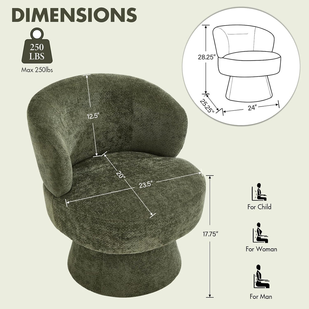 360° Swivel Accent Chair, Modern Chenille Barrel Chairs with Curved Back, Uph...