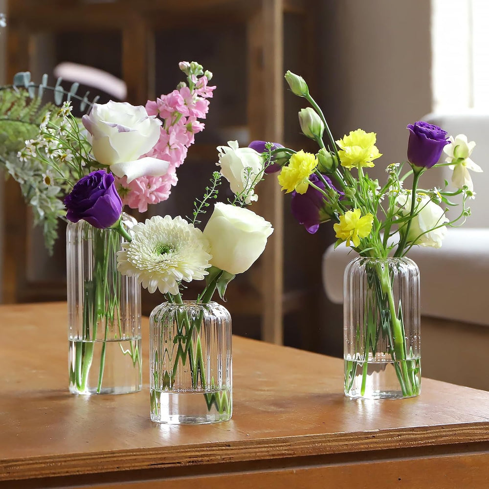 24Pcs Glass Cylinder Vases, Clear Ribbed Bud Vases for Centerpieces Weeding D...