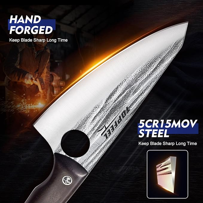 Topfeel 3PCS Butcher Knife Set Hand Forged chef knife Boning Knife, High Carbon - Image 4